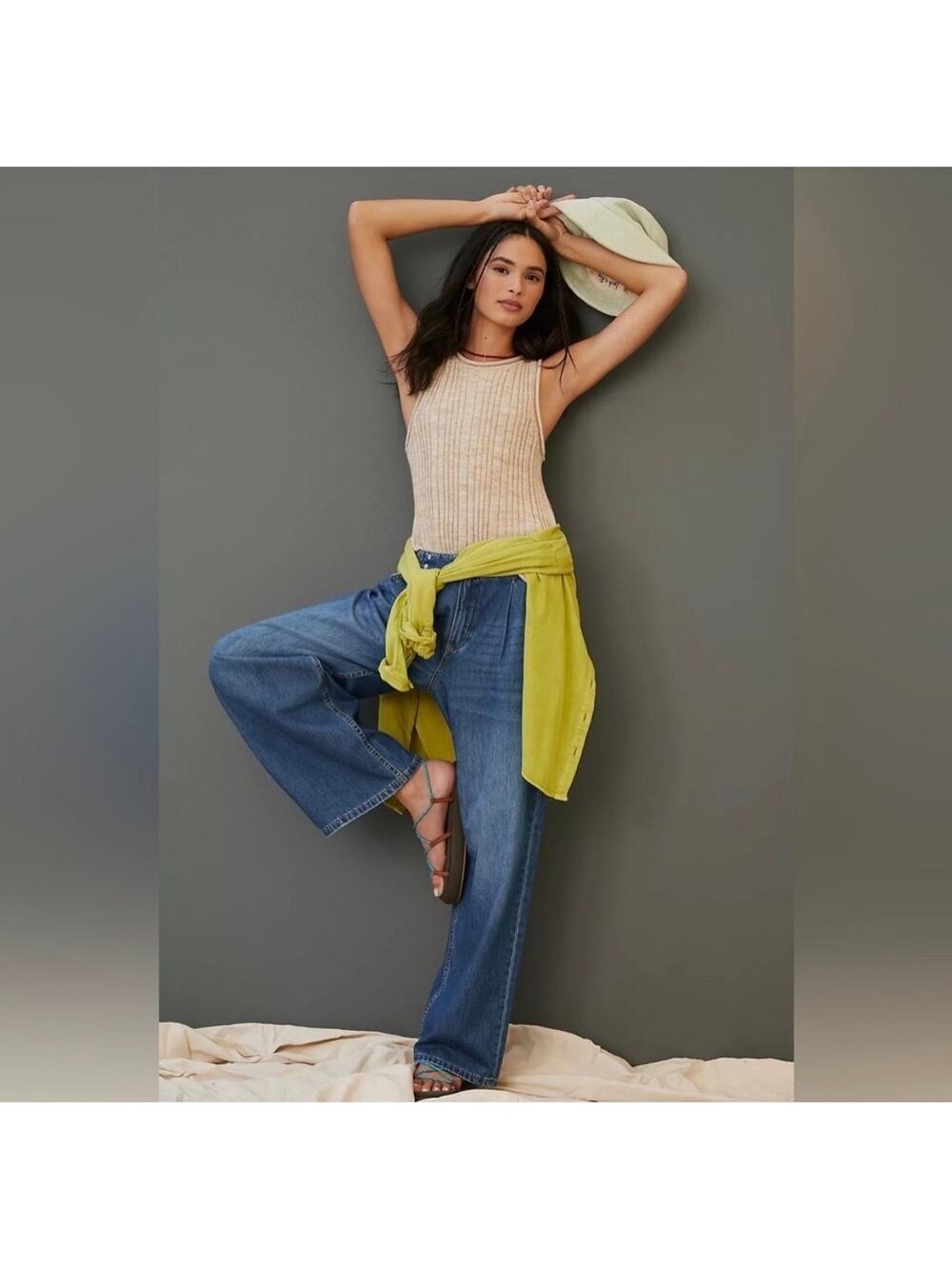 Anthropology Jeans Pilcro Baggy Wide Leg Ultra High Rise Blue Soft Cotton SZ 29